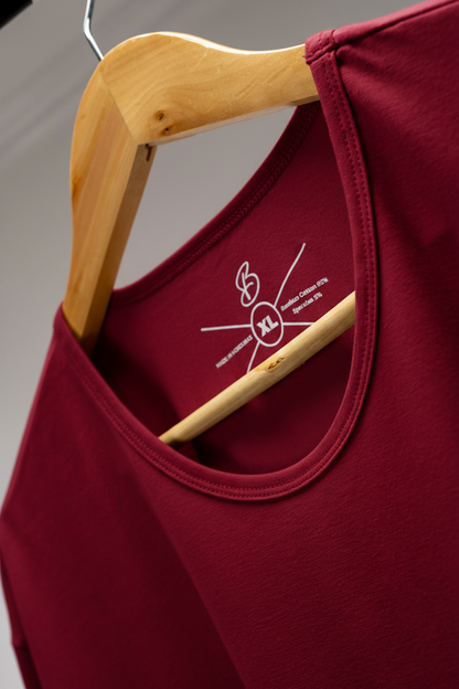 Camisa de fibra de bambú Cuello Redondo Color Rojo Vino