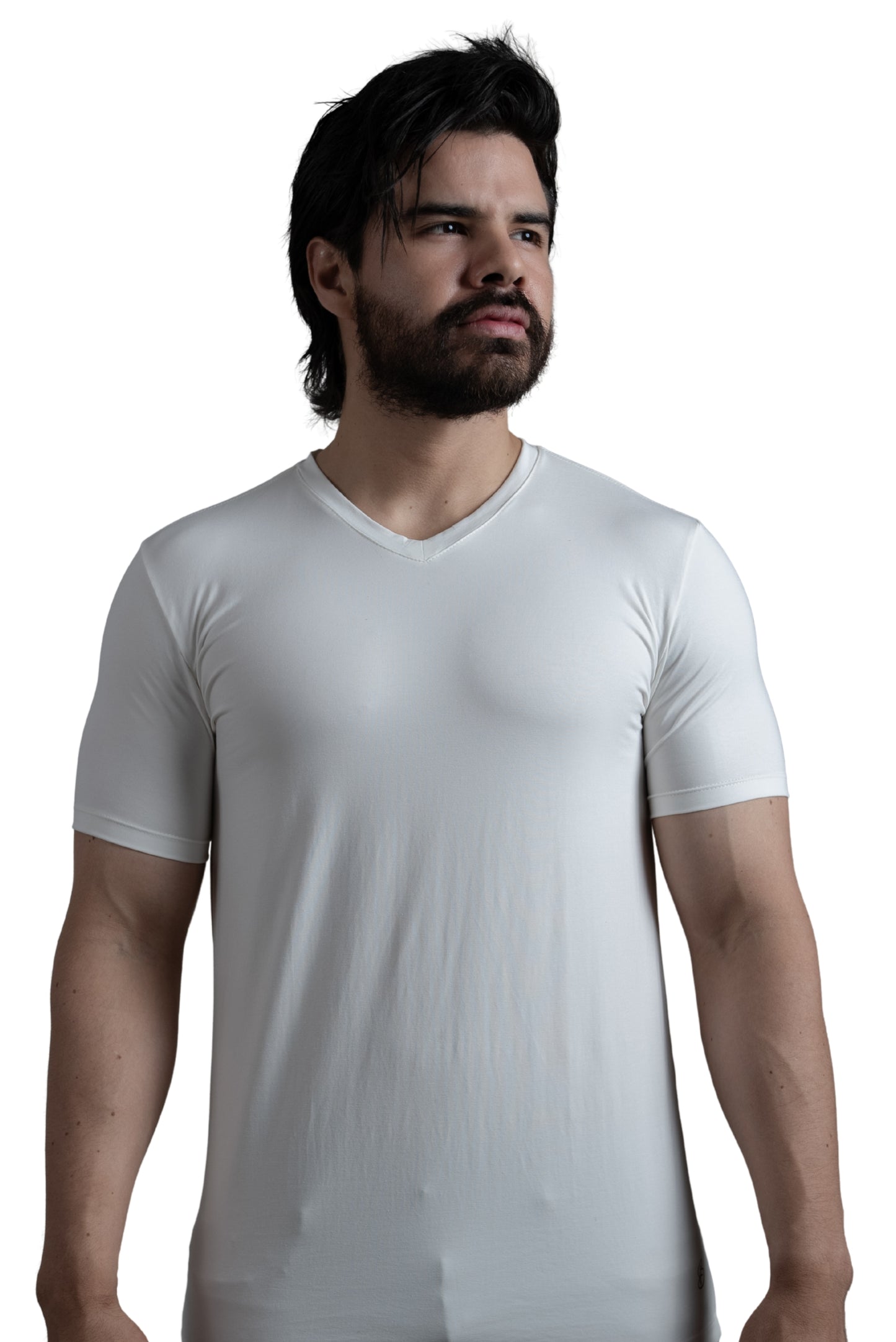 Camisa de fibra de bambú Cuello V color Blanco