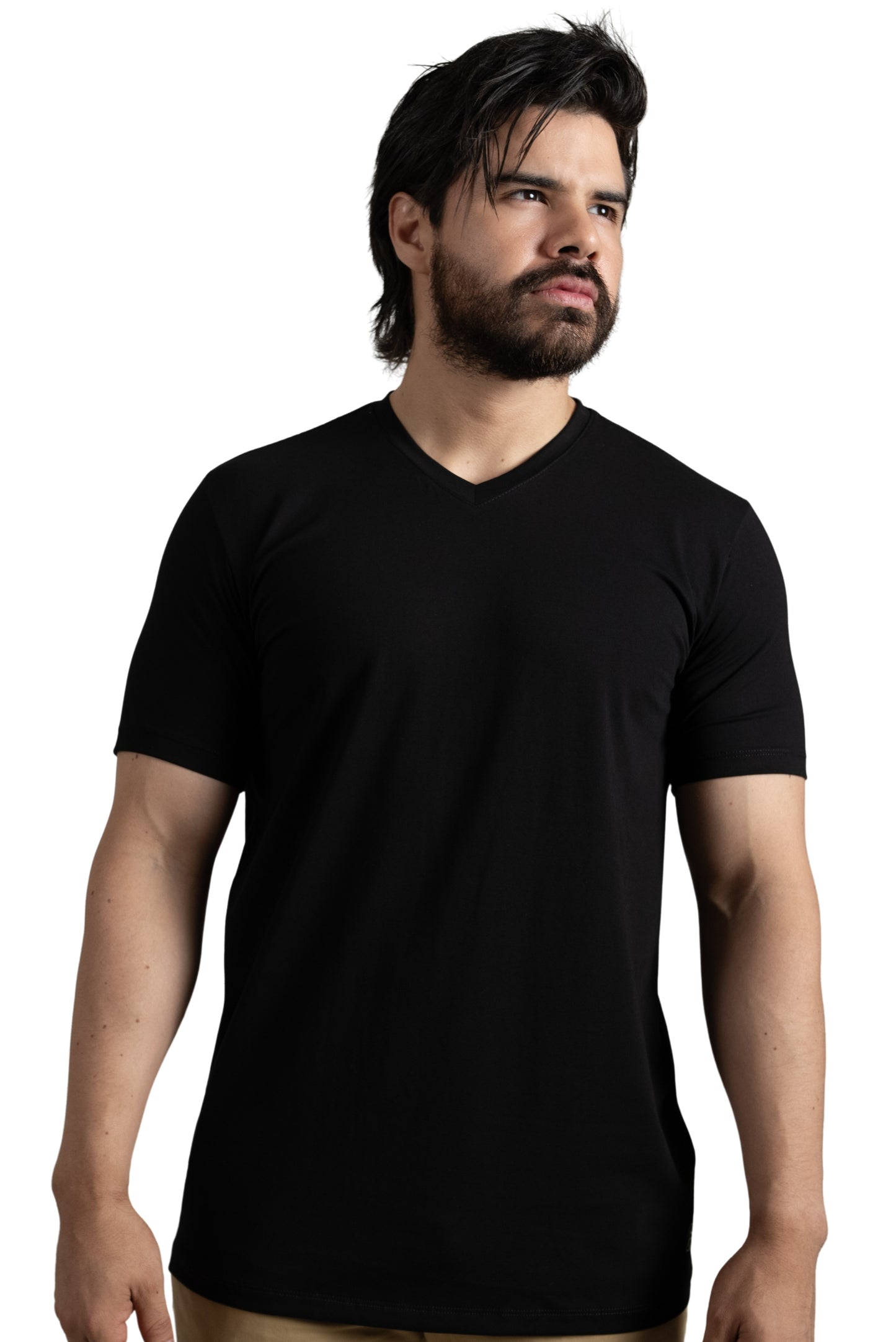 Camisa de fibra de bambú Cuello Redondo Color Negro