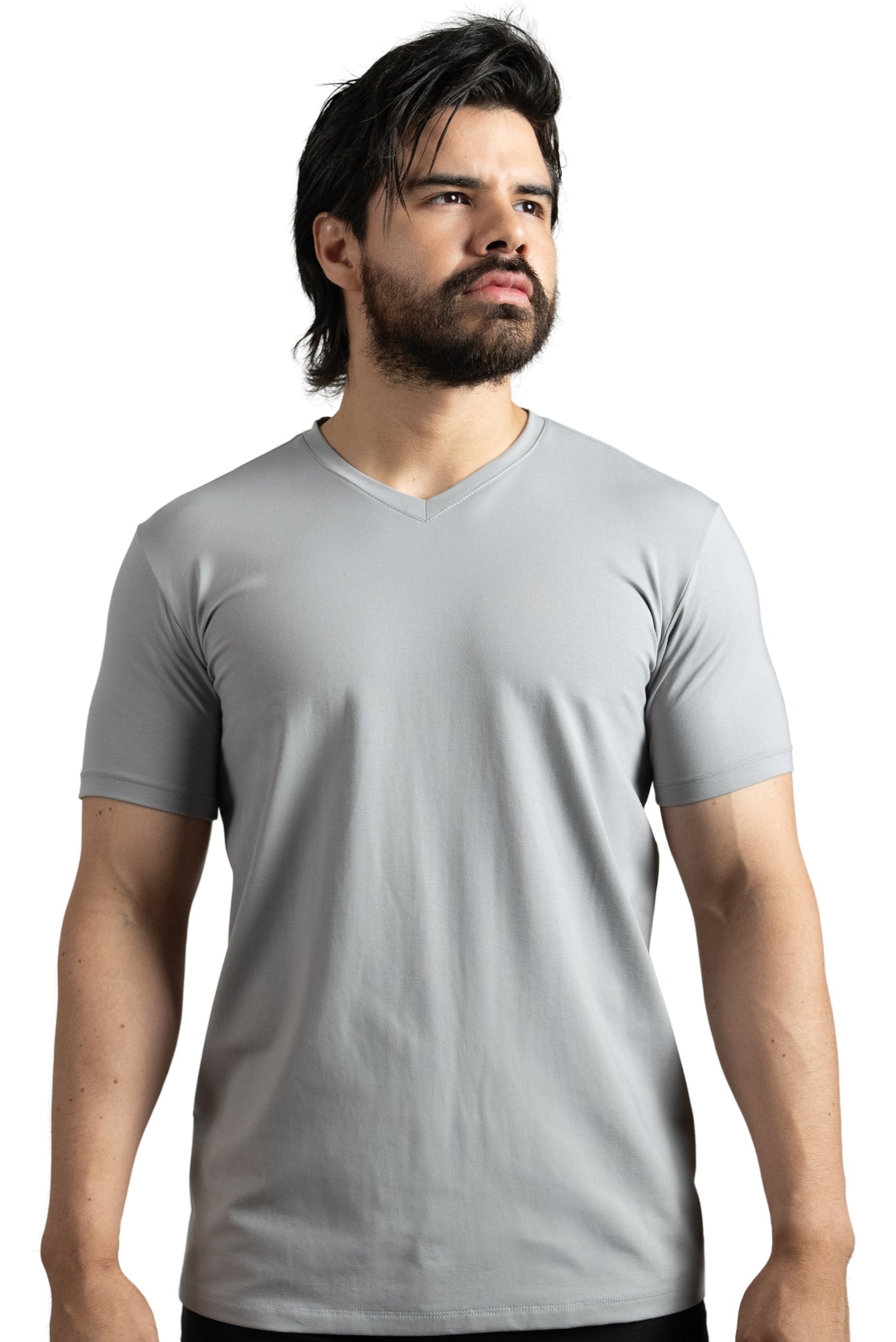 Camisa de fibra de bambú Cuello V color Gris Claro