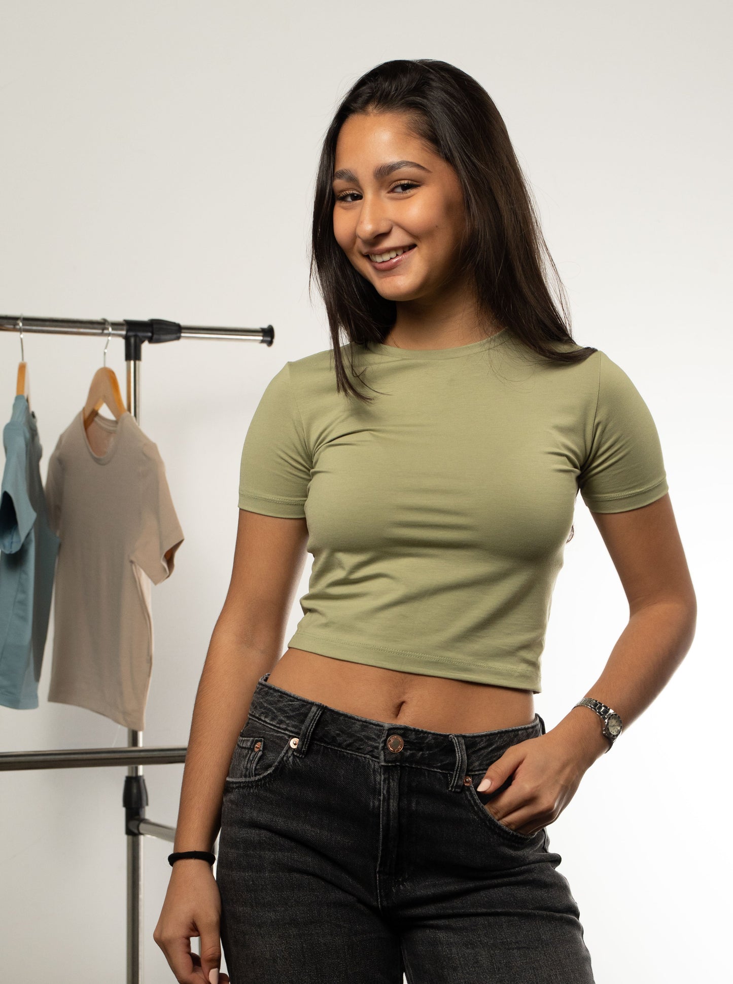Bamba Bloom Crop Tee Verde Claro de Mujer