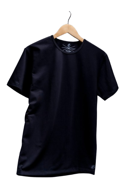 Camisa de fibra de bambú Cuello Redondo Color Negro