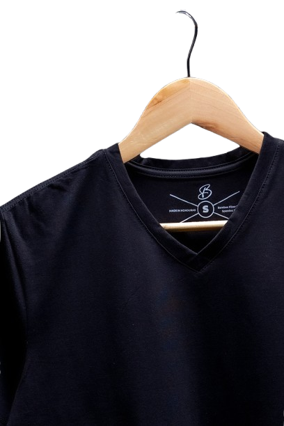 Camisa de fibra de bambú Cuello V color Negro