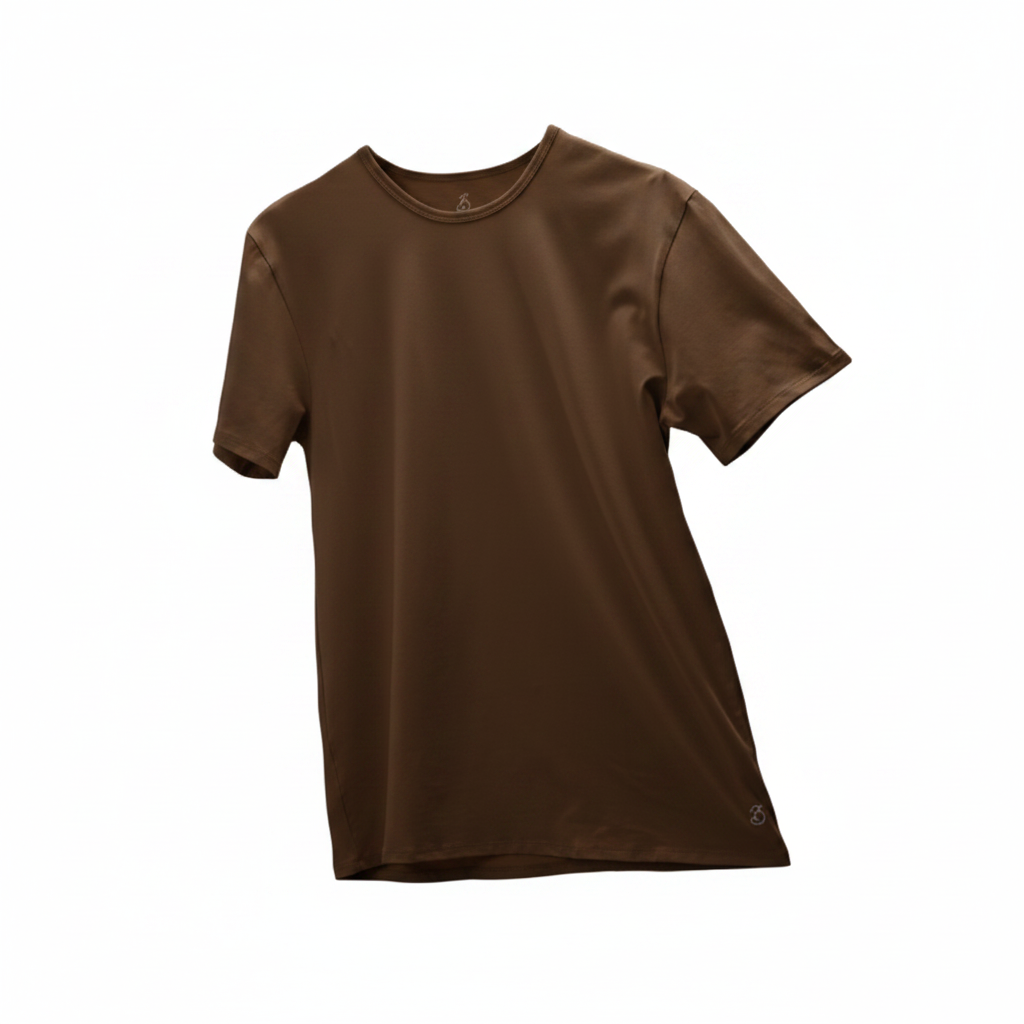 Camisa de fibra de bambú Cuello Redondo Color Cafe