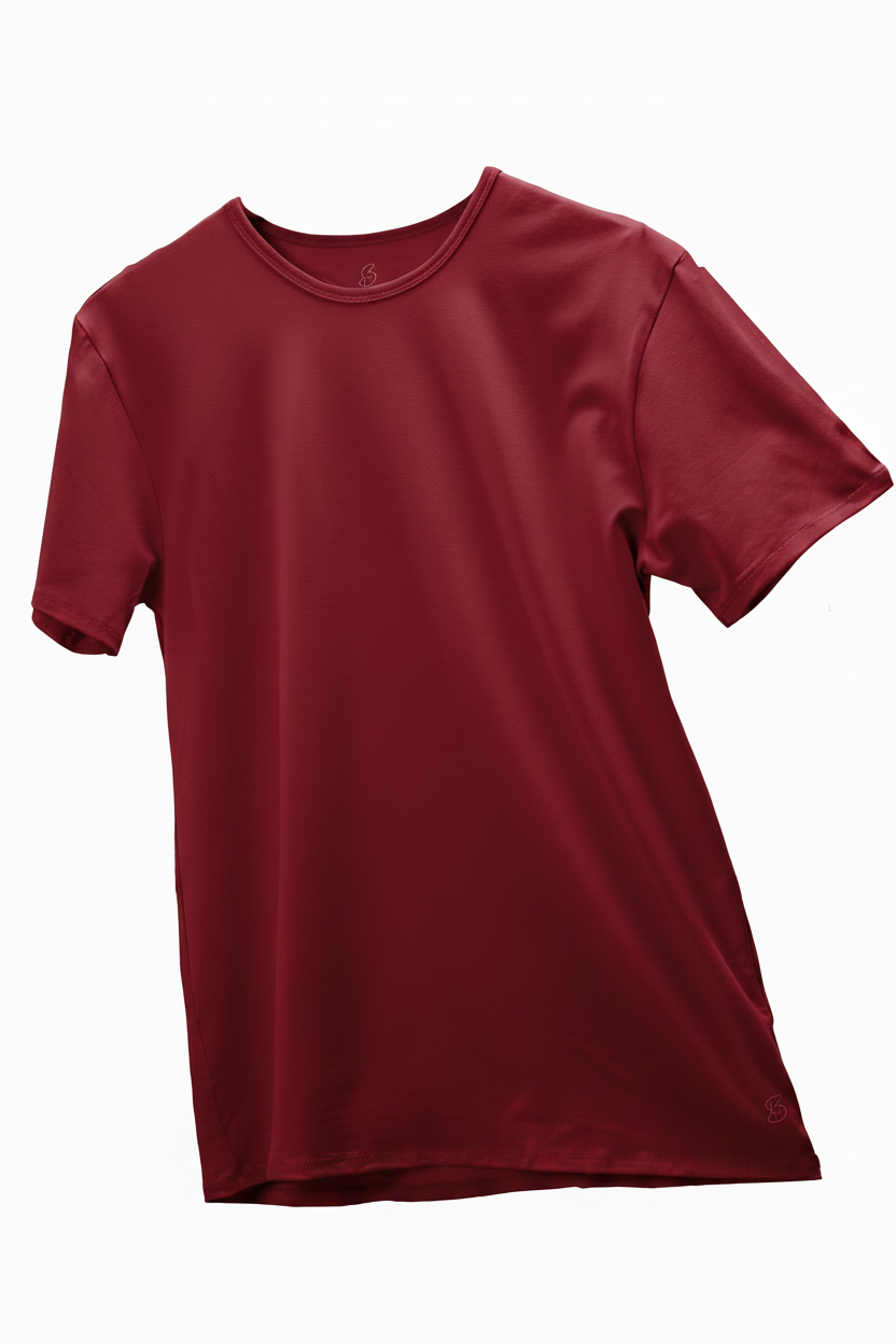 Camisa de fibra de bambú Cuello Redondo Color Rojo Vino
