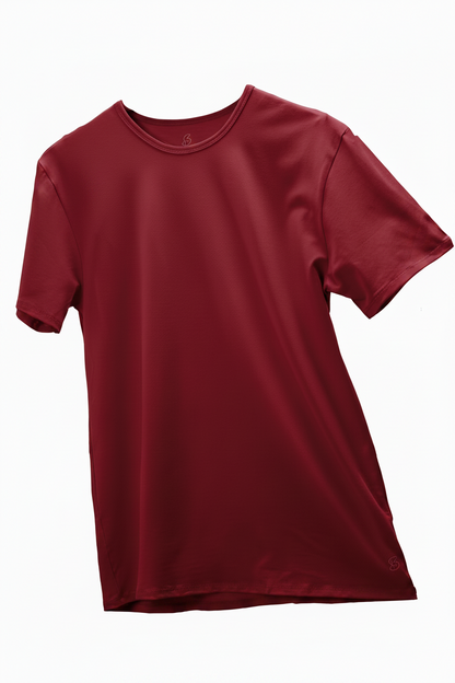 Camisa de fibra de bambú Cuello Redondo Color Rojo Vino