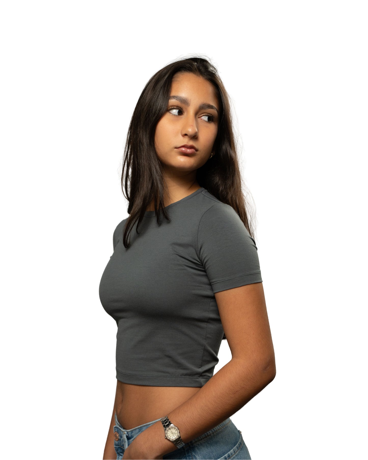 Bamba Bloom Crop Tee Gris Oscuro