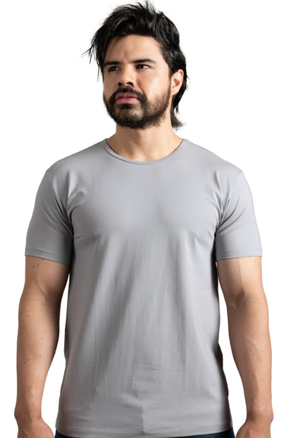 Camisa de fibra de bambú Cuello Redondo Color Gris Claro