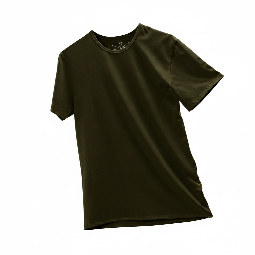 Camisa de fibra de bambú Cuello Redondo Color Verde Oscuro